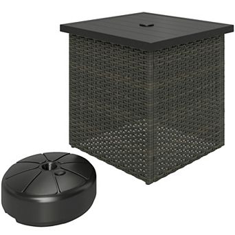 Outsunny Wicker Side Table, Square PE Rattan Outdoor End Table, Mixed-