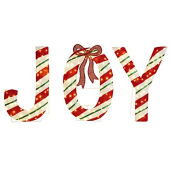 Glitzhome Set of 3 Lighted Christmas Porch Decor, 2.5D Fabric Peppermint JOY Outdoor Decor