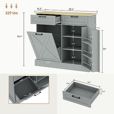 HOMCOM 10 Gallon Kitchen Island with Trash Can Storage and Drawers