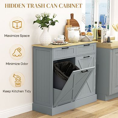 HOMCOM 10 Gallon Kitchen Island with Trash Can Storage and Drawers