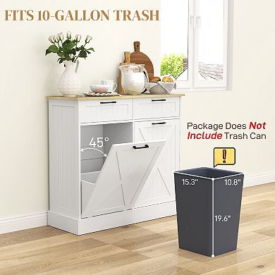 HOMCOM 10 Gallon Kitchen Island with Trash Can Storage and Drawers