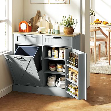 HOMCOM 10 Gallon Kitchen Island with Trash Can Storage and Drawers