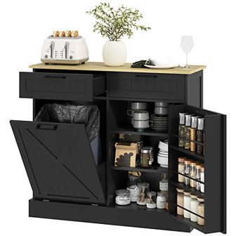 HOMCOM 10 Gallon Kitchen Island with Trash Can Storage and Drawers