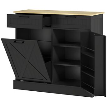 HOMCOM 10 Gallon Kitchen Island with Trash Can Storage and Drawers