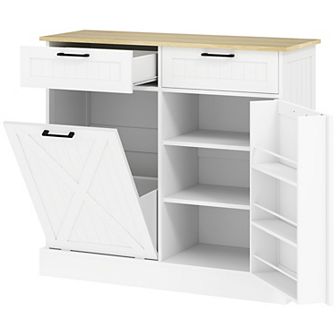 HOMCOM 10 Gallon Kitchen Island with Trash Can Storage and Drawers