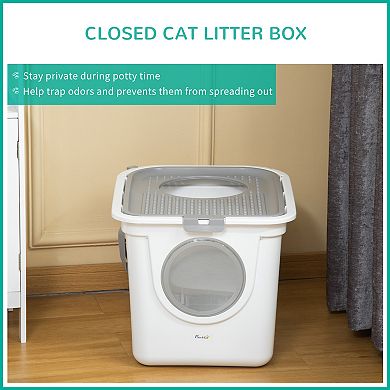 PawHut Covered Cat Litter Box, Kitty Litter Box with Scoop