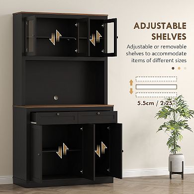 HOMCOM 71inch Tall Kitchen Pantry Storage Cabinet with Microwave Stand