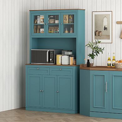 HOMCOM 71inch Tall Kitchen Pantry Storage Cabinet with Microwave Stand