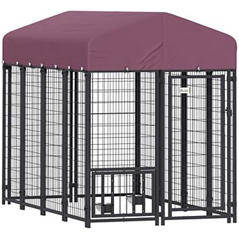 PawHut Dog Kennel with Rotating & Adjustable Bowls, 7.9ft x 4' x 6'