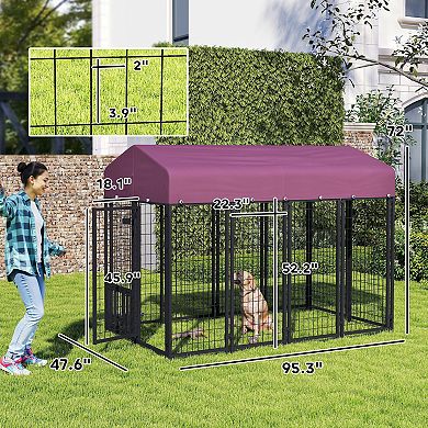 PawHut Dog Kennel with Rotating & Adjustable Bowls, 7.9ft x 4' x 6'
