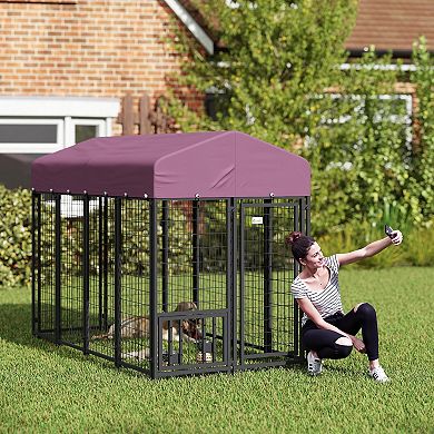 PawHut Dog Kennel with Rotating & Adjustable Bowls, 7.9ft x 4' x 6'
