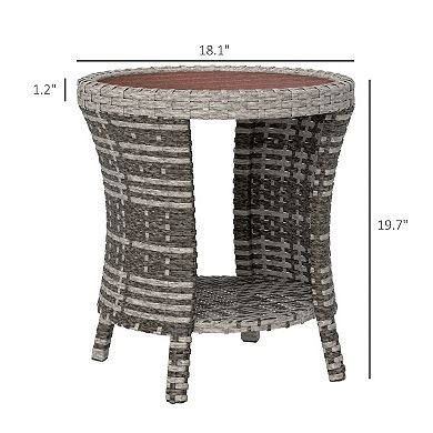 Outsunny 18inch Wicker Table, 2-Tier Outdoor Side Table