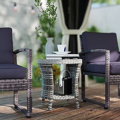 Outsunny 18inch Wicker Table, 2-Tier Outdoor Side Table