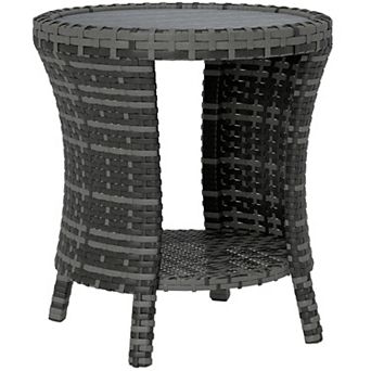 Outsunny 18inch Wicker Table, 2 tier Outdoor Side Table