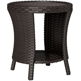 Outsunny 18inch Wicker Table, 2 tier Outdoor Side Table