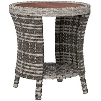 Outsunny 18inch Wicker Table, 2 tier Outdoor Side Table