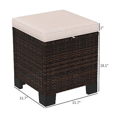 Outsunny Wicker Outdoor Ottoman Footstool Set of 2 with Cushions