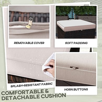 Outsunny Wicker Outdoor Ottoman Footstool Set of 2 with Cushions