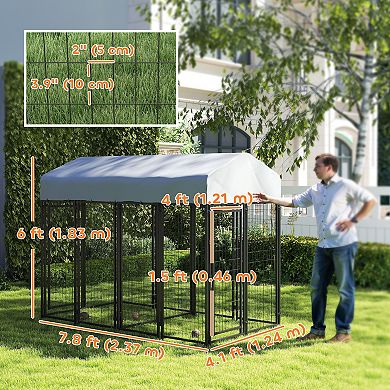 PawHut Outdoor Dog Kennel with Two-Room Design, 8' x 4' x 6'