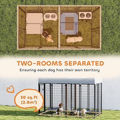 PawHut Outdoor Dog Kennel with Two-Room Design, 8' x 4' x 6'