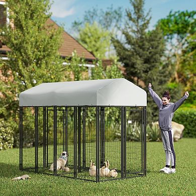 PawHut Outdoor Dog Kennel with Two-Room Design, 8' x 4' x 6'