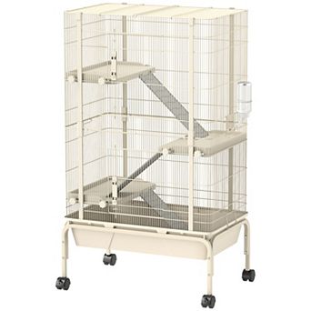PawHut 47inch Small Animal Cage, 4 Levels Large Rolling Metal Ferret Cage