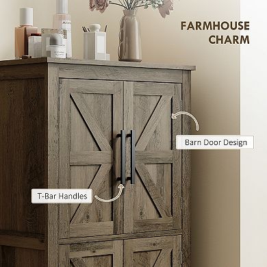 HOMCOM Bathroom Floor Cabinet, Farmhouse Bathroom Cabinet with Doors