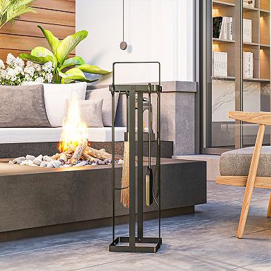 Outsunny 5 Piece Fireplace Tools Set w/ Stand for Indoor or Outdoor