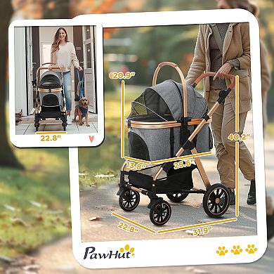 PawHut 3 in 1 Dog Stroller with Detachable Cabin, Adjustable Canopy