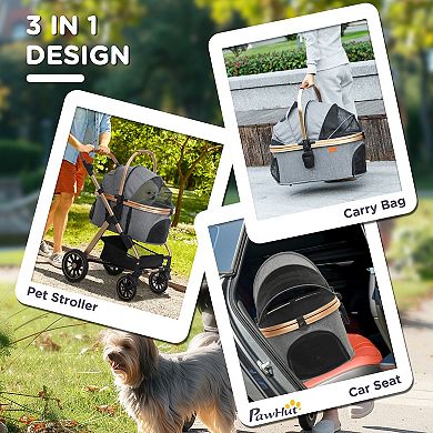 PawHut 3 in 1 Dog Stroller with Detachable Cabin, Adjustable Canopy