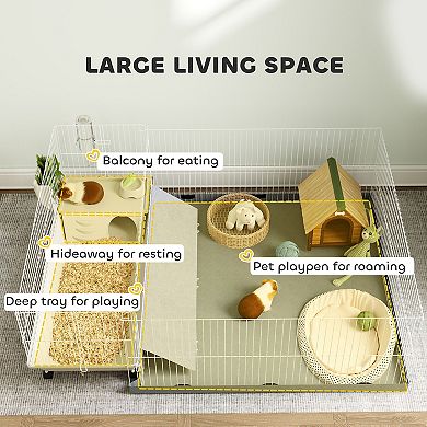 PawHut Small Animal Cage with Removable Pet Playpen for Guinea Pig Hedgehog