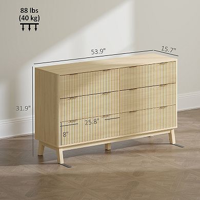 HOMCOM 6 Drawer Dresser for Bedroom, Fluted Chest of Drawers