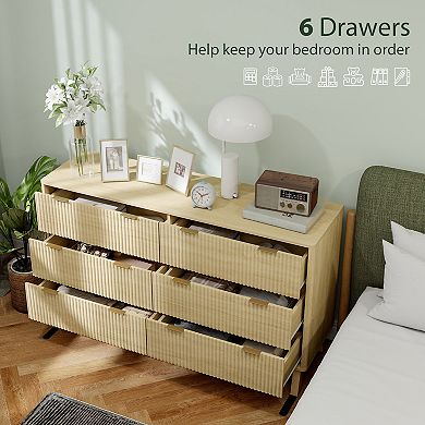 HOMCOM 6 Drawer Dresser for Bedroom, Fluted Chest of Drawers