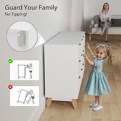 HOMCOM 6 Drawer Dresser for Bedroom, Fluted Chest of Drawers