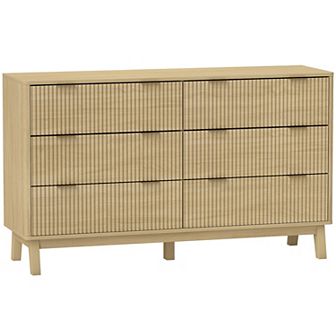 HOMCOM 6 Drawer Dresser for Bedroom, Fluted Chest of Drawers