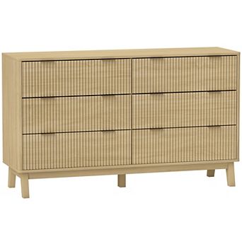 HOMCOM 6 Drawer Dresser for Bedroom, Fluted Chest of Drawers