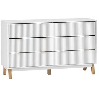 HOMCOM 6 Drawer Dresser for Bedroom, Fluted Chest of Drawers