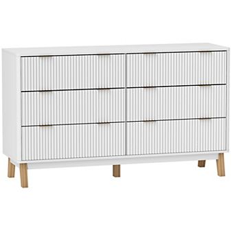 HOMCOM 6 Drawer Dresser for Bedroom, Fluted Chest of Drawers