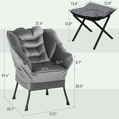 HOMCOM Lazy Chair and Ottoman with Side Pockets, Accent Chair