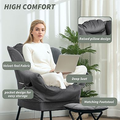 HOMCOM Lazy Chair and Ottoman with Side Pockets, Accent Chair