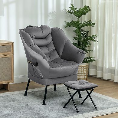 HOMCOM Lazy Chair and Ottoman with Side Pockets, Accent Chair