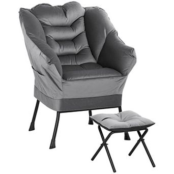 HOMCOM Lazy Chair and Ottoman with Side Pockets, Accent Chair