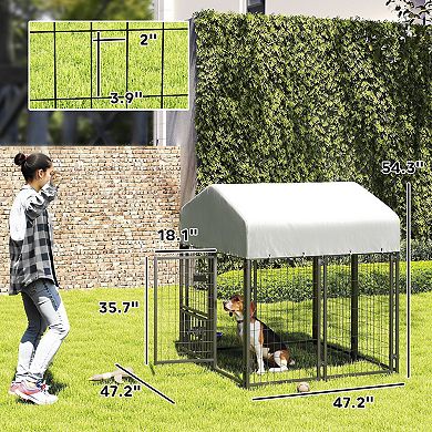 PawHut Dog Kennel with Rotating & Adjustable Bowls, 3.9ft x 3.9' x 6'