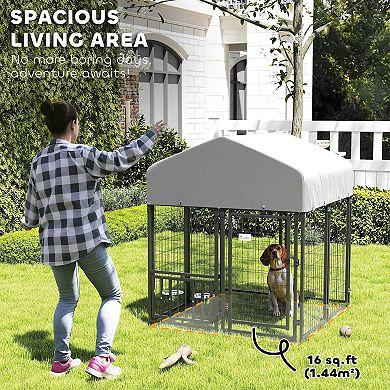 PawHut Dog Kennel with Rotating & Adjustable Bowls, 3.9ft x 3.9' x 6'