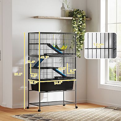 PawHut 59  5-Level Rolling Small Animal Cage w/ Deep Tray, Non-Slip Ramps
