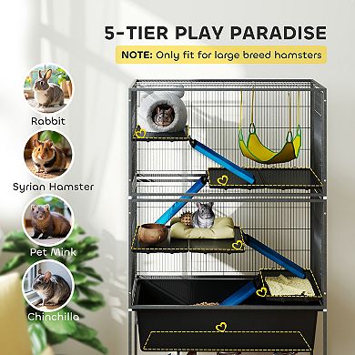 PawHut 59  5-Level Rolling Small Animal Cage w/ Deep Tray, Non-Slip Ramps