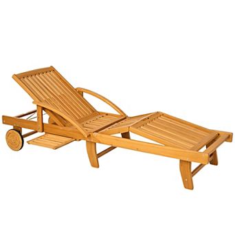 Outsunny Folding Lounge Chair Tanning Chair with Wheels and Side Table