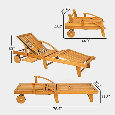 Outsunny Folding Lounge Chair Tanning Chair with Wheels and Side Table