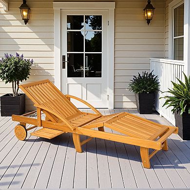 Outsunny Folding Lounge Chair Tanning Chair with Wheels and Side Table