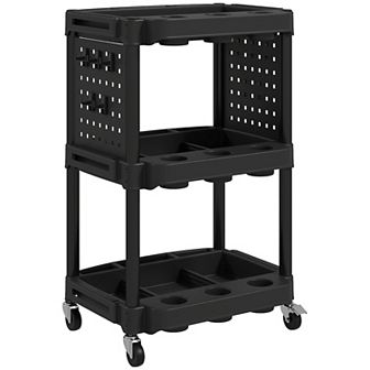 HOMCOM 3 tier Rolling Tool Cart with Wheels, Plastic Utility Cart